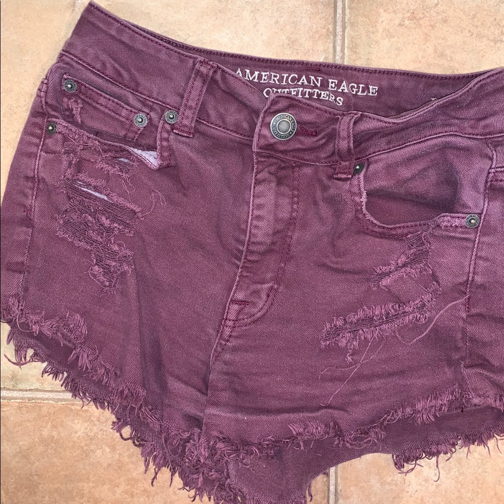 Distressed denim shorts